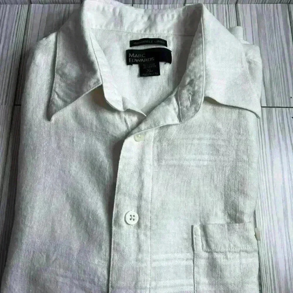Marc Edwards XL 100% Silk white/cream slight windowpane pattern short sleeve but - Picture 11 of 12